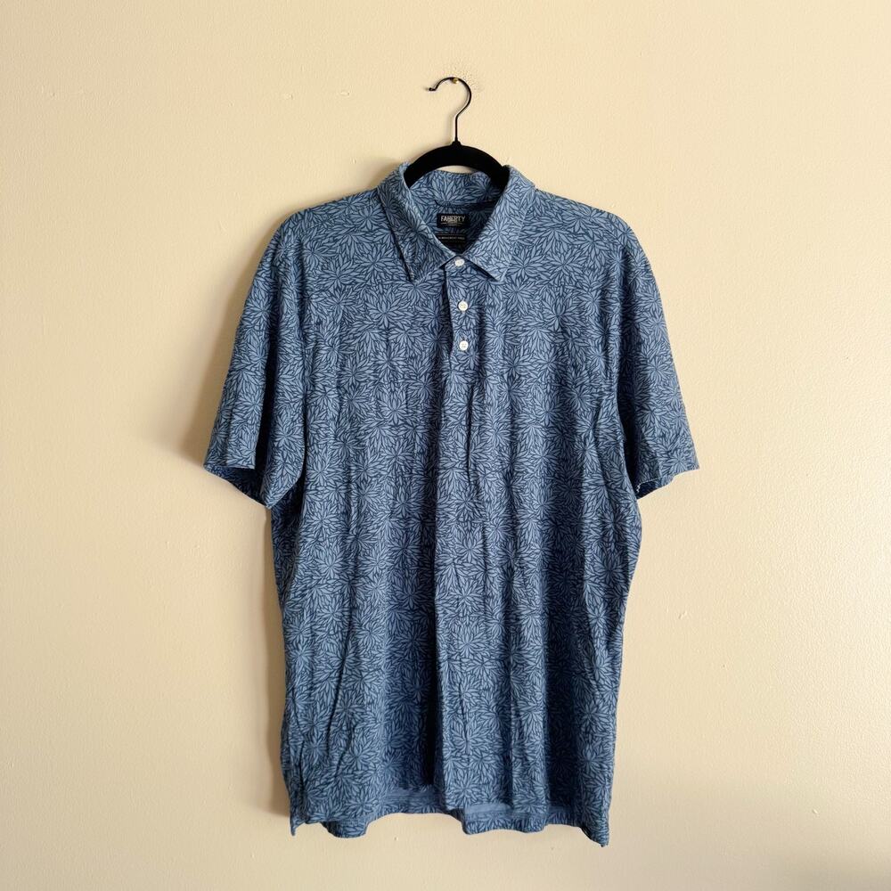Faherty Blue on Blue Floral Print Movement Pique Polo XL
